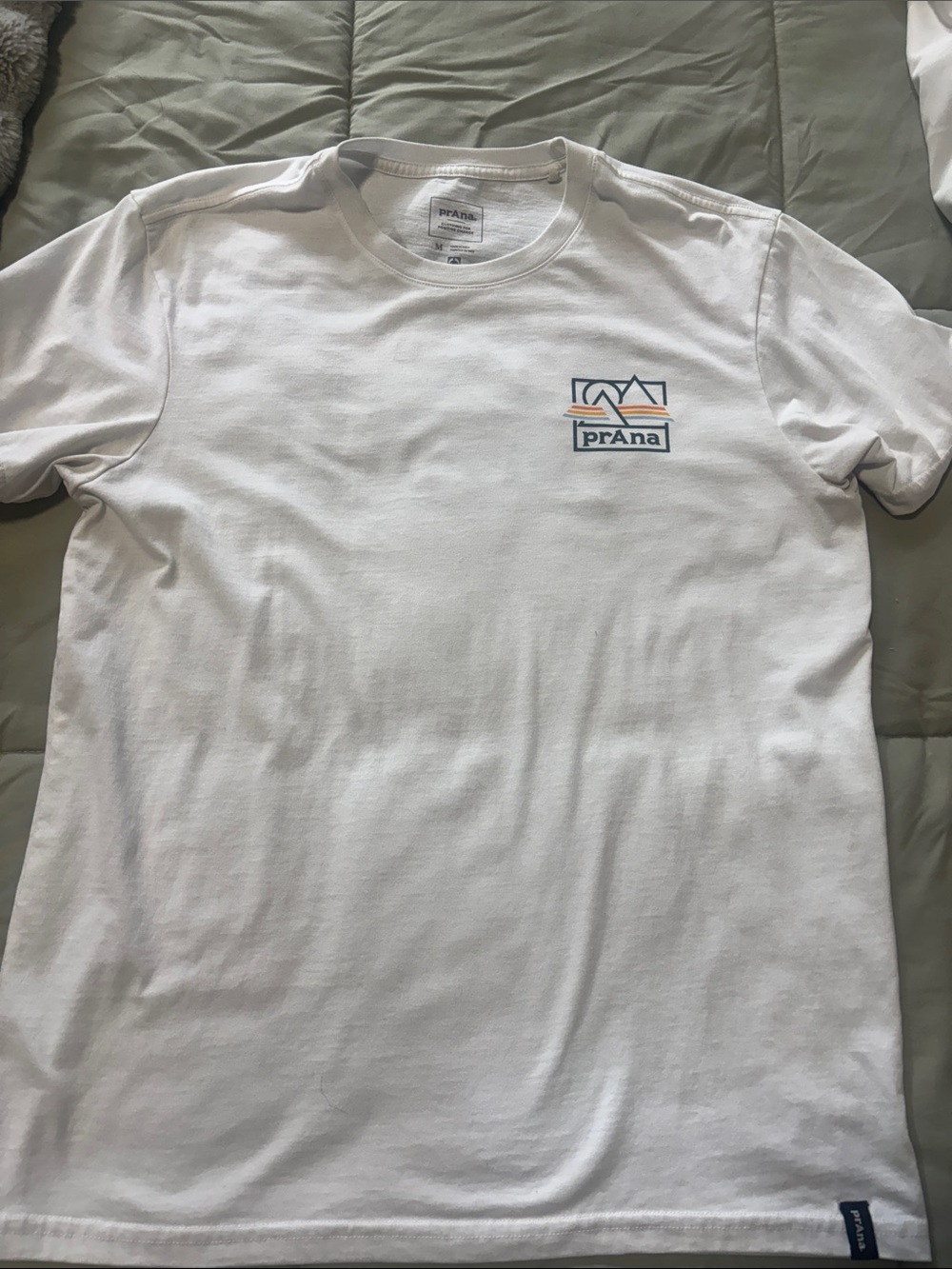 Prana White Short-Sleeve Tee with Blue and Orange Logo